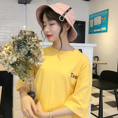 Korean women's Harajuku lovers summer wind behind letters T-shirt BF wind loose coat T-shirt students F yellow