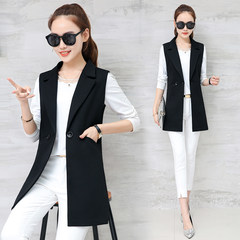 2017 new lady vest in the long section of the spring and autumn all-match slim sleeveless Suit Jacket Vest in winter 3XL Two buttons black
