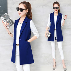 2017 new lady vest in the long section of the spring and autumn all-match slim sleeveless Suit Jacket Vest in winter 3XL Two buttons blue
