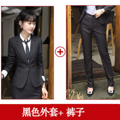 Striped suit, women's suit, business suit, work clothes, interview with OL long sleeved career suit, tooling autumn S Black stripe coat + pants