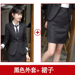 Striped suit, women's suit, business suit, work clothes, interview with OL long sleeved career suit, tooling autumn S Black stripe coat + skirt