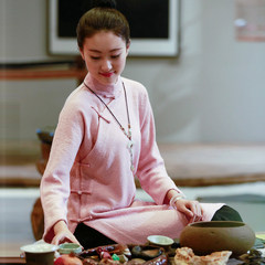 Buddha Zen Smile Chinese women winter 2017 tea suit cloth coat Hanfu in the long Tang suit jacket S Pink