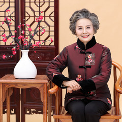 The old lady with thick cotton and cashmere dress coat in elderly women's winter jacket grandma Tang suit jacket XL Claret