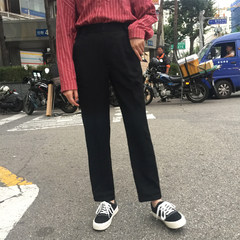 The small group of Han Guoqiu new all-match leisure suit pants waist loose retro temperament casual trousers. S 987# black spot