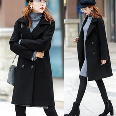 2017 new winter black woolen coat girls long Korean occupation loose tooling woolen jacket. XS Black