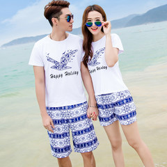 The beach summer female 2017 new couples dress suit XL Shirt Short Sleeved T-shirt male seaside holiday in Sanya Female L Sea gull