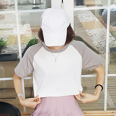 Summer dress Korean basic color raglan sleeve BF loose T-shirt Jacket Wind couple student class service S Milk grey