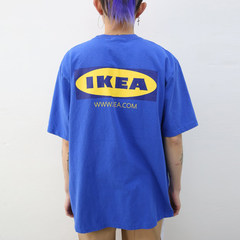 South Korea's INS with IKEA - ulzzang letter BF wind loose short sleeved T-shirt couples dress shirt for men and women M blue
