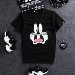 Cotton short sleeved T-Shirt XL Korean female students loose fat MM200 Jin 2017 new couples dress in summer Like a little bit of self-cultivation Black rabbit