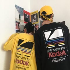 South Korea INS with BF wind Kodak printing letters Harajuku spoof loose couple thin sweater and long sleeved T-shirt F black