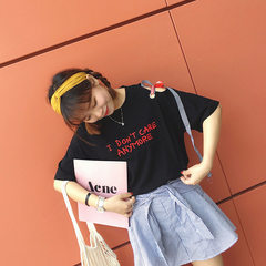 Hong Kong style retro bestie chic installed BF Korean couple in the wind long T-shirt Short Sleeve Blouse Shirt female tide S Strap Black [high quality does not pilling, not fade]