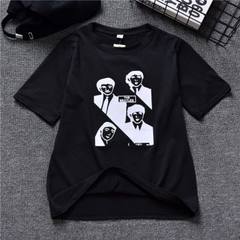 Hong Kong style retro bestie chic installed BF Korean couple in the wind long T-shirt Short Sleeve Blouse Shirt female tide S Xin black