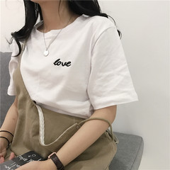 Girl dress simple red letters all-match Xiang embroidery round neck T-shirt lovers bestie a student leisure jacket F Black letter LOVE