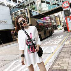 The United States and the United States 2017 summer new letters animal print couples five sleeve t-shirt t-shirt dress trend of Korean F white