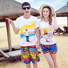 The beach summer beach resort honeymoon couples dress suit travel wedding qlz short sleeved T-shirt dry beach pants Remarks on the number of free collocation This colorful drop back