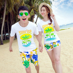 The beach summer beach resort honeymoon couples dress suit travel wedding qlz short sleeved T-shirt dry beach pants Remarks on the number of free collocation The beach English lily.