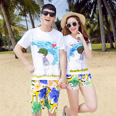 The beach summer beach resort honeymoon couples dress suit travel wedding qlz short sleeved T-shirt dry beach pants Remarks on the number of free collocation Watch English lily.