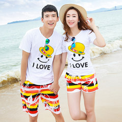 The beach summer beach resort honeymoon couples dress suit travel wedding qlz short sleeved T-shirt dry beach pants Remarks on the number of free collocation Small yellow orange and white.