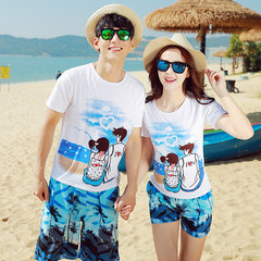The beach summer beach resort honeymoon couples dress suit travel wedding qlz short sleeved T-shirt dry beach pants Remarks on the number of free collocation 8180. The sea coconut trees