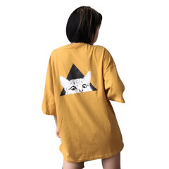 Behind the Korean Harajuku lovers all-match wind cat stamp loose T-shirt and coat 2017 female tide F yellow