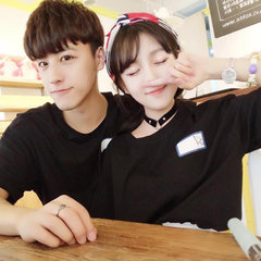 Harajuku wind couples dress summer 2017 new BF Korean tide loose clothes t-shirt female student class service XXL [recommendation 131~160 Jin] Chest arrow black