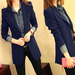 Small suit coat 2017 Korean women in spring and autumn new long sleeved casual suit jacket all-match size 3XL Navy - freight insurance