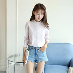 2017 autumn new Korean all-match doll cotton lace collar long sleeved straight OL primer shirt female occupation S According to pink lace collar; (long sleeve)