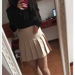 [] the wind was thin waist pleated skirt, playful tennis skirt anti suit a word skirt skirt pants XS Khaki