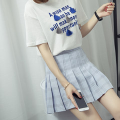 [] the wind was thin waist pleated skirt, playful tennis skirt anti suit a word skirt skirt pants XS Pale blue plaid