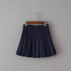 [] the wind was thin waist pleated skirt, playful tennis skirt anti suit a word skirt skirt pants XS Dark blue wool
