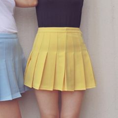 [] the wind was thin waist pleated skirt, playful tennis skirt anti suit a word skirt skirt pants XS Light yellow