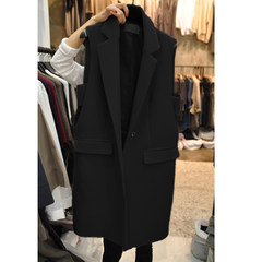 East Gate 2017 spring and Autumn New Korean version of the long sleeveless sleeveless waistcoat, women's single grain buckle, temperament thin coat 3XL 166 black