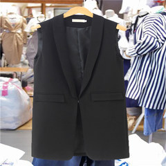 East Gate 2017 spring and Autumn New Korean version of the long sleeveless sleeveless waistcoat, women's single grain buckle, temperament thin coat 3XL 177 black shawl collar.