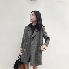 [MILU] Plaid suit jacket female winter 2017 British style retro temperament wool long sleeved jacket suit S lattice