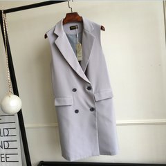 2017 in the spring and autumn long sleeveless vest vest vest black Kanjian slim female Korean fashion jacket 3XL Suit vest gray long paragraph