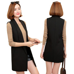 2017 in the spring and autumn long sleeveless vest vest vest black Kanjian slim female Korean fashion jacket 3XL No buckle vest no fork