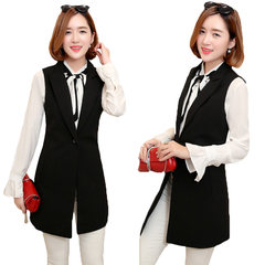 2017 in the spring and autumn long sleeveless vest vest vest black Kanjian slim female Korean fashion jacket 3XL Single button vest no fork