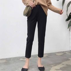 Autumn and winter. All-match loose straight legged thin waist pants nine skinny jeans casual pants pants female students S black