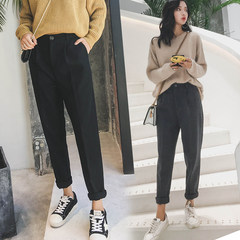 2017 new winter thick wool suit pants female waist size casual pants slim pants pants feet Haren 3XL Dark grey woollen