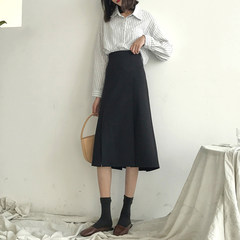 The New South Korean chic A high waisted skirt suit when the font all-match temperament show thin waist skirt dress tide F Coffee