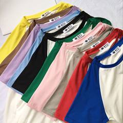 Summer dress Korean basic color raglan sleeve BF loose T-shirt Jacket Wind couple student class service S Pink