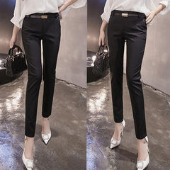 Spring and summer thin trousers ladies pants slim Pants Black straight jeans nine female occupation casual pants S White (nine point pants)