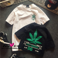In summer, the new European and American street brand skateboard, BF wind retro leaf, maple men and women lovers short sleeved T-shirt S [90-115 Jin, loose money] black