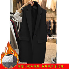 East Gate 2017 spring and Autumn New Korean version of the long sleeveless sleeveless waistcoat, women's single grain buckle, temperament thin coat 3XL 166 black cotton
