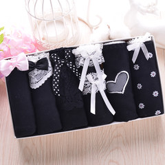 6 girls underwear female cotton waist Triangle Size sexy cute cartoon lace cotton fabric underwear F (80-110 kg) black