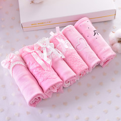 6 girls underwear female cotton waist Triangle Size sexy cute cartoon lace cotton fabric underwear F (80-110 kg) Pink