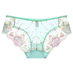 Six rabbits three send a sexy silk embroidery lace waist transparent gauze Japanese lady briefs F Rhododendron green