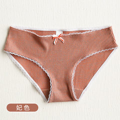 Japanese girls lace panties female cotton crotch sense cotton fabric waist underwear briefs head cotton Ms. M Light pink