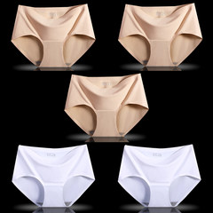 5 Pack sexy underwear female waist seamless one-piece breathable thin silk pure cotton crotch Briefs Size M [skin color 3 pieces + White 2 pieces]