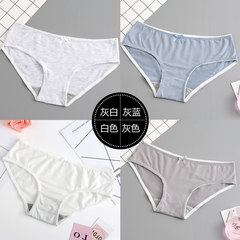 4 sets of ladies briefs, simple cotton fabric, thin breathable underwear, pure cotton crotch, lovely students' Triangle pants head 4. Gray + Blue + white + gray